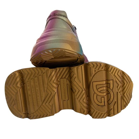 Dolce & Gabbana - Women Rainbow Leather Sneaker DAYMASTER Gold 39 US 9 - Picture 3 of 5